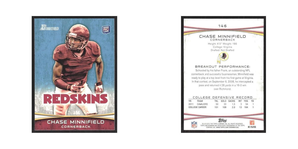 2012 Bowman Chase Minnifield RC Redskins #146