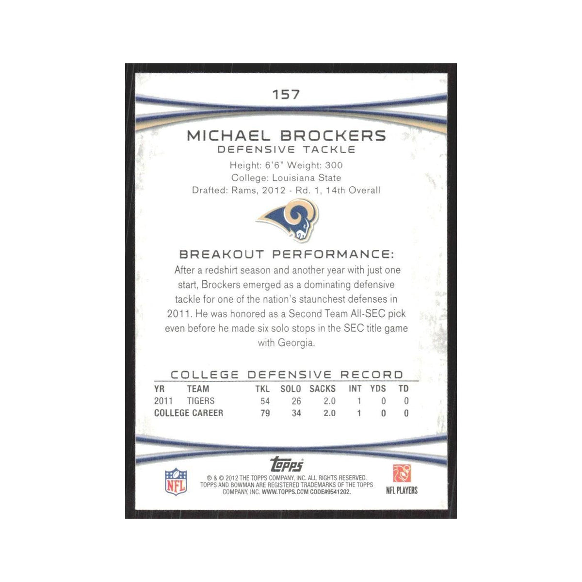 2012 Bowman Michael Brockers RC St. Louis Rams #157