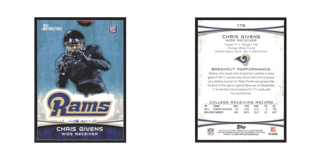 2012 Bowman Chris Givens RC St. Louis Rams #179