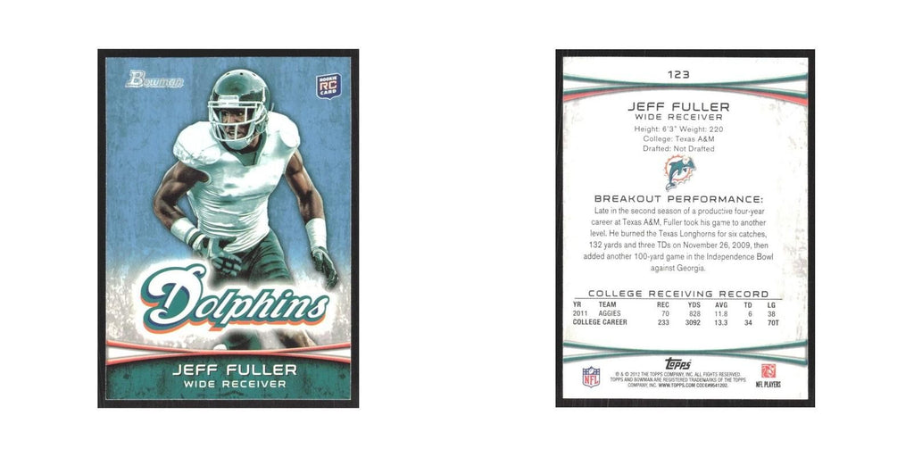 2012 Bowman Jeff Fuller RC Dolphins #123