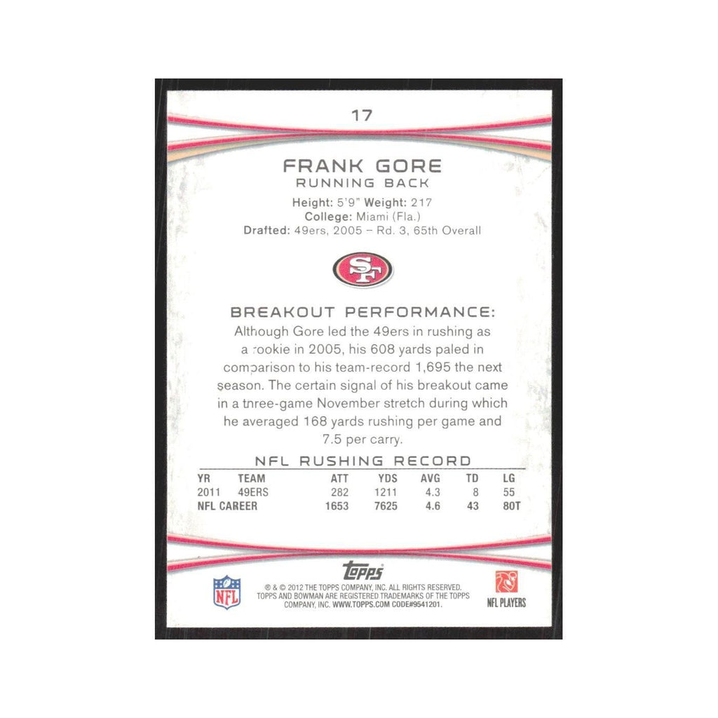2012 Bowman Frank Gore 49ers #17