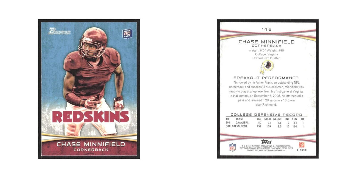2012 Bowman Chase Minnifield RC Redskins #146