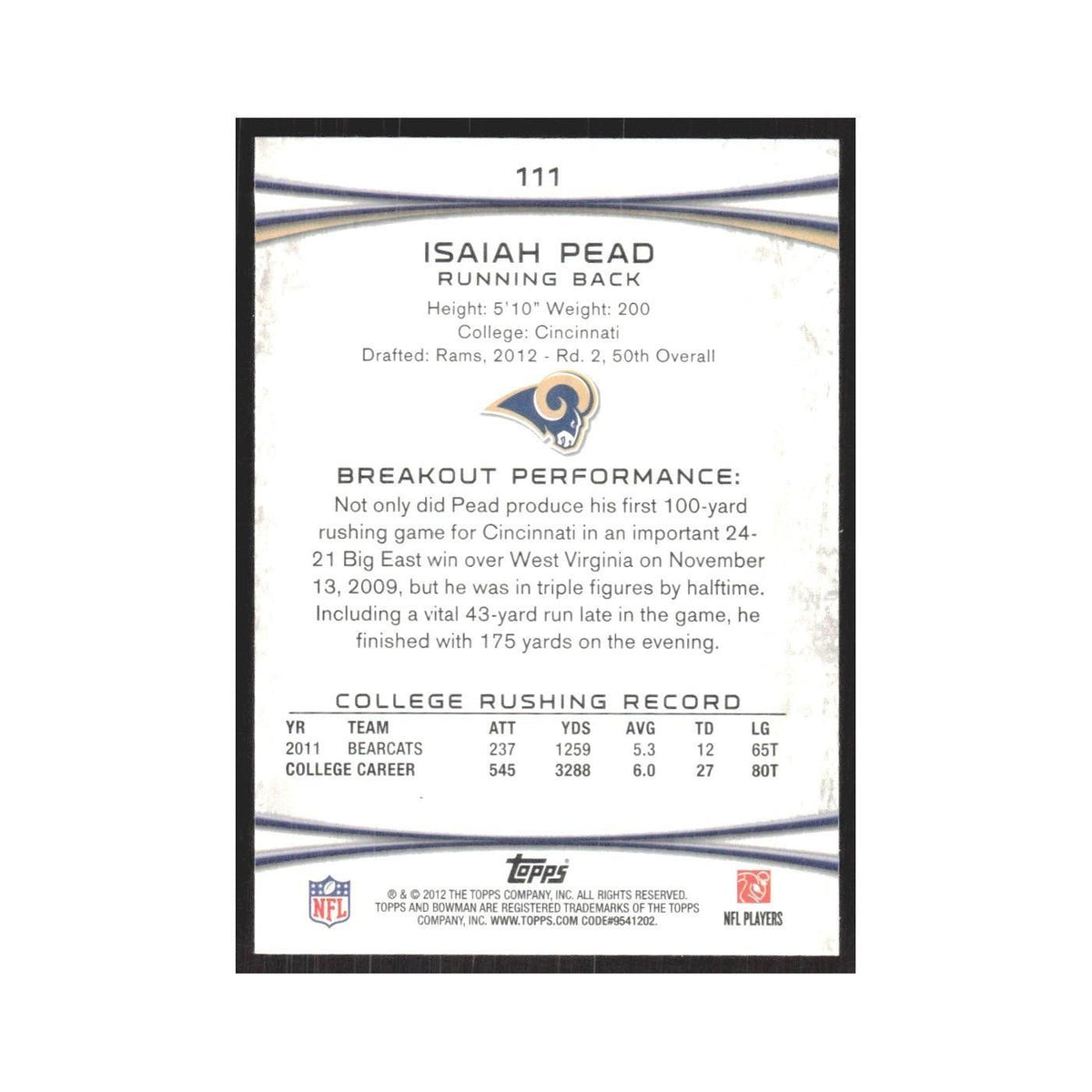 2012 Bowman Isaiah Pead RC St. Louis Rams #111