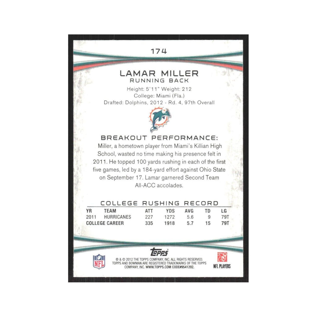 2012 Bowman Lamar Miller RC Dolphins #174