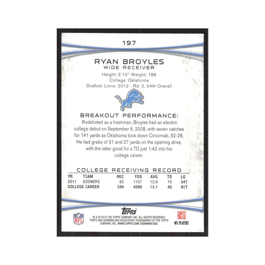 2012 Bowman Ryan Broyles RC Lions #197