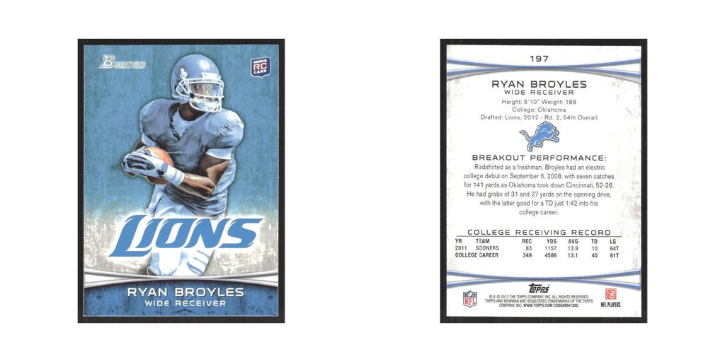 2012 Bowman Ryan Broyles RC Lions #197