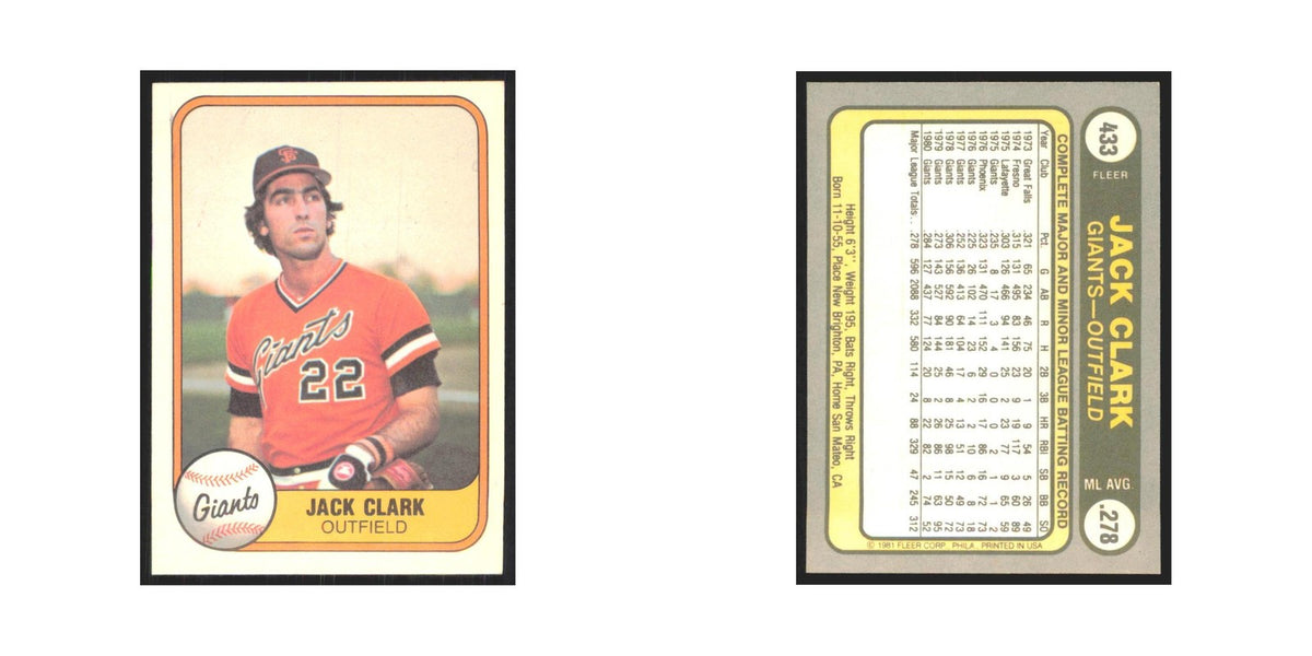 1981 Fleer Jack Clark Giants #433