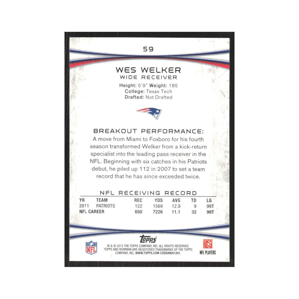 2012 Bowman Wes Welker Patriots #59
