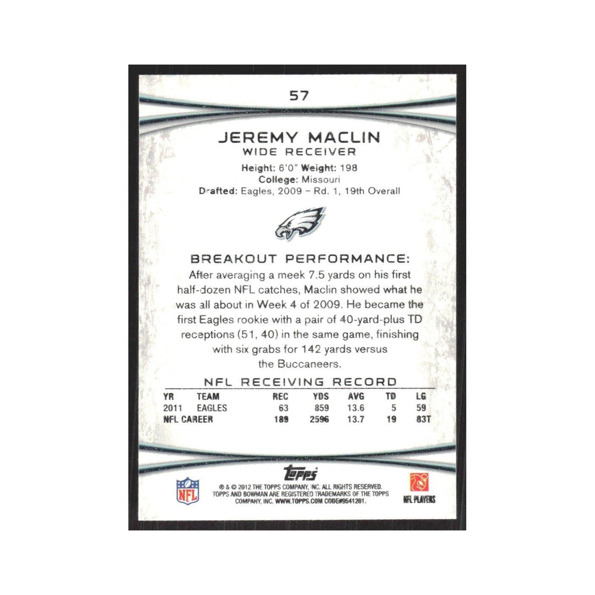 2012 Bowman Jeremy Maclin Eagles #57