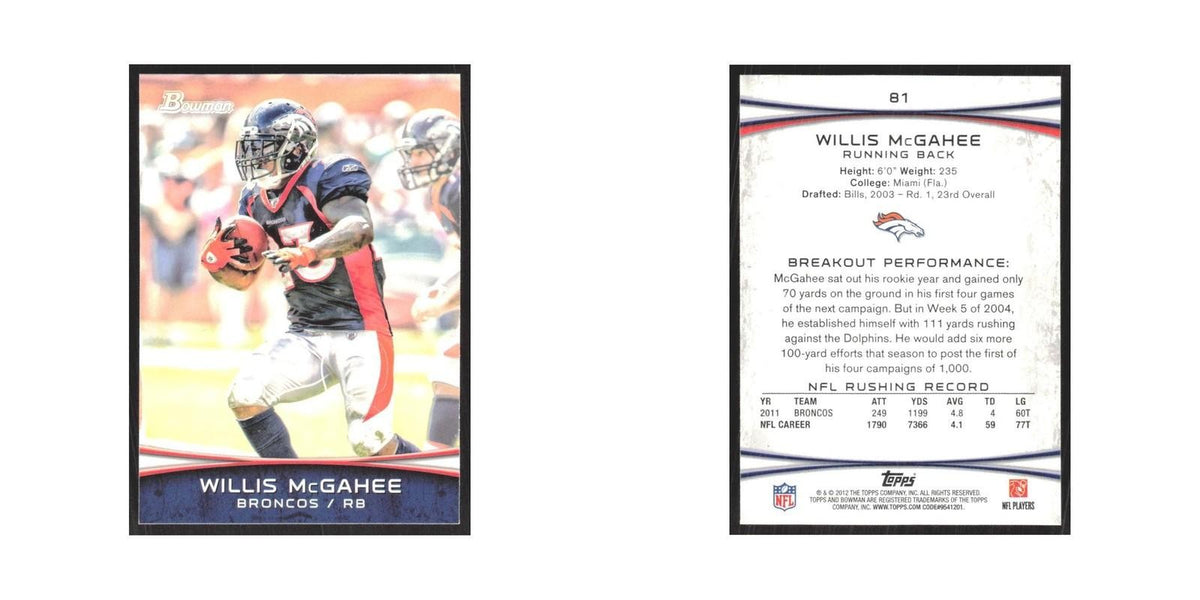2012 Bowman Willis McGahee Broncos #81