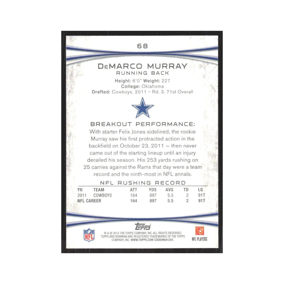 2012 Bowman DeMarco Murray Cowboys #68