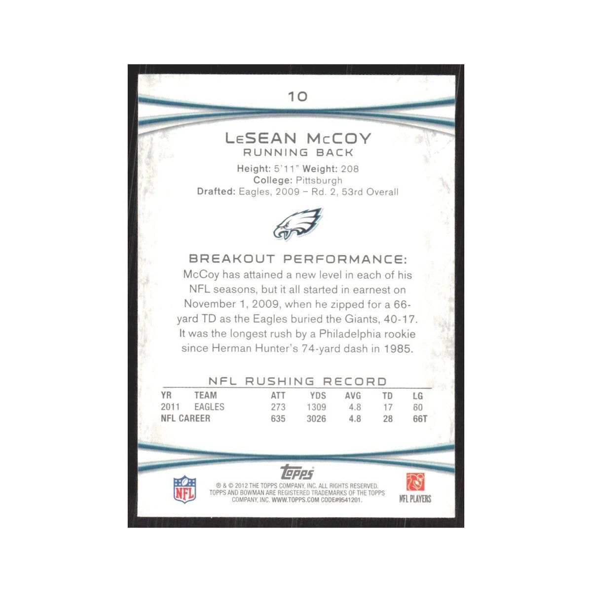 2012 Bowman LeSean McCoy Eagles #10