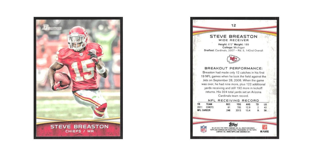 2012 Bowman Steve Breaston Chiefs #12