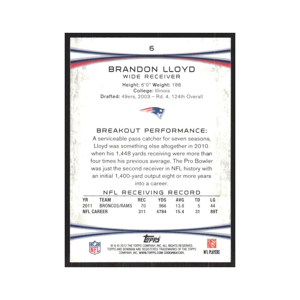2012 Bowman Brandon Lloyd Patriots #6