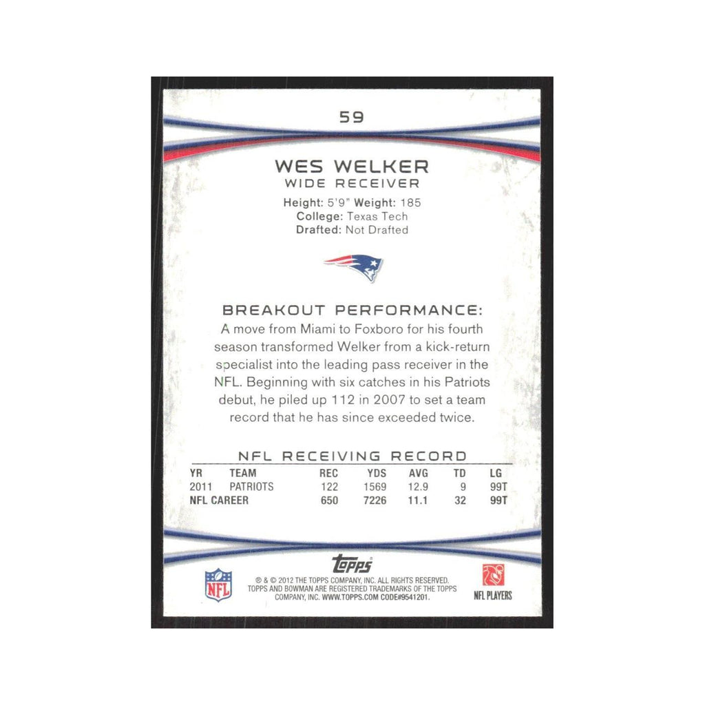 2012 Bowman Wes Welker Patriots #59