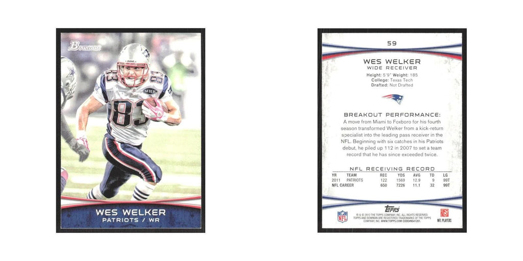2012 Bowman Wes Welker Patriots #59