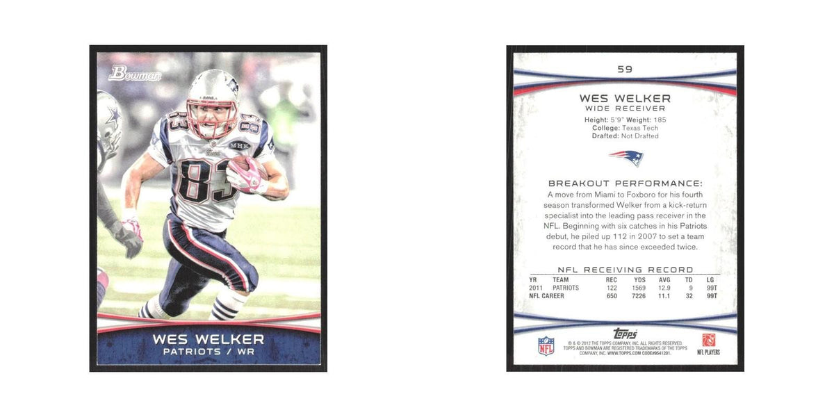 2012 Bowman Wes Welker Patriots #59