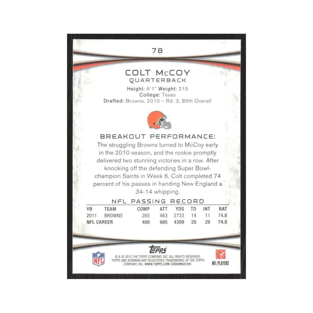2012 Bowman Colt McCoy Browns #78