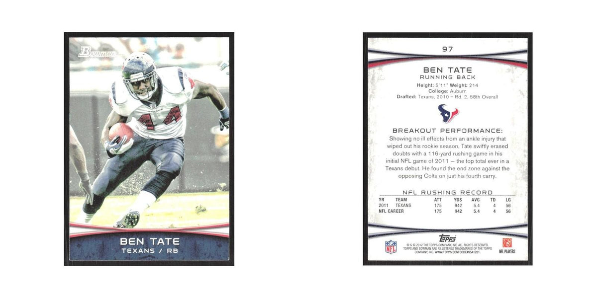 2012 Bowman Ben Tate Texans #97
