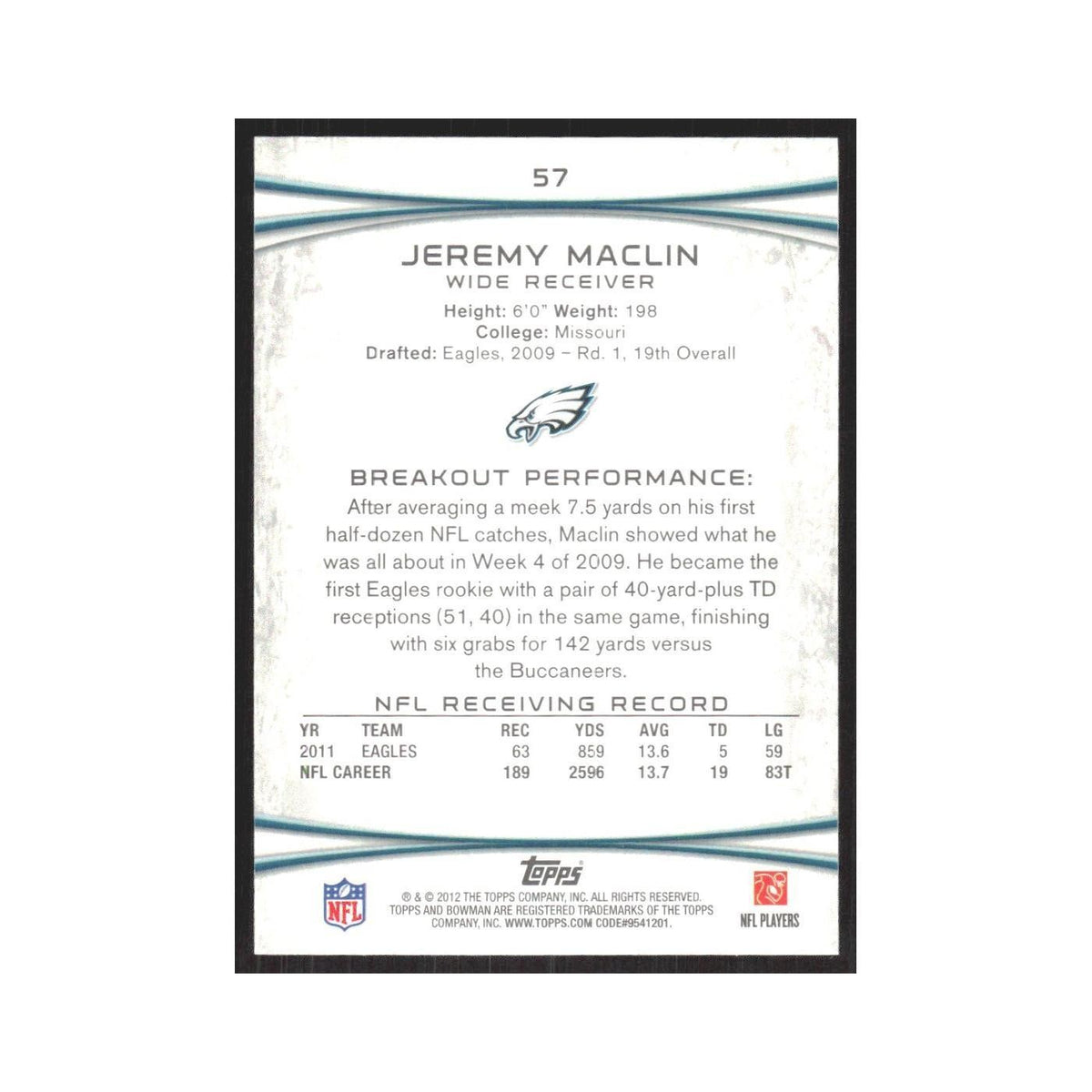 2012 Bowman Jeremy Maclin Eagles #57