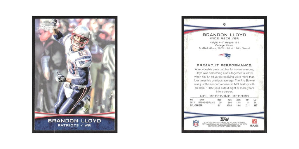 2012 Bowman Brandon Lloyd Patriots #6