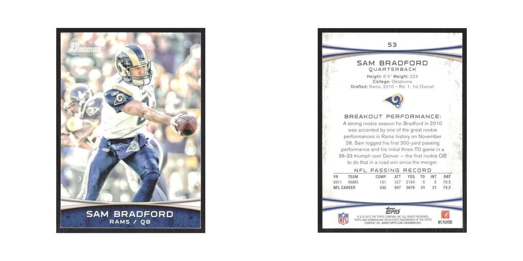 2012 Bowman Sam Bradford St. Louis Rams #53