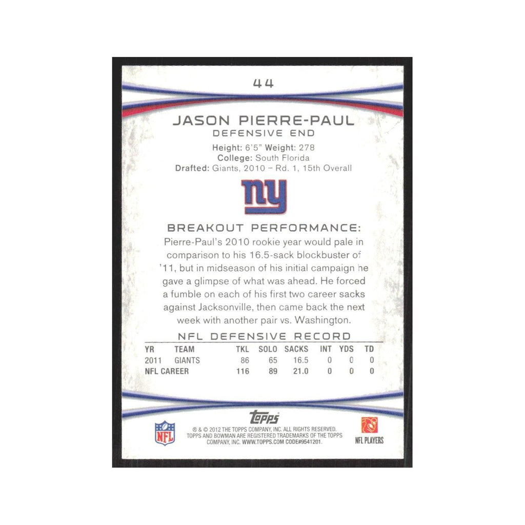 2012 Bowman Jason Pierre-Paul Giants #44