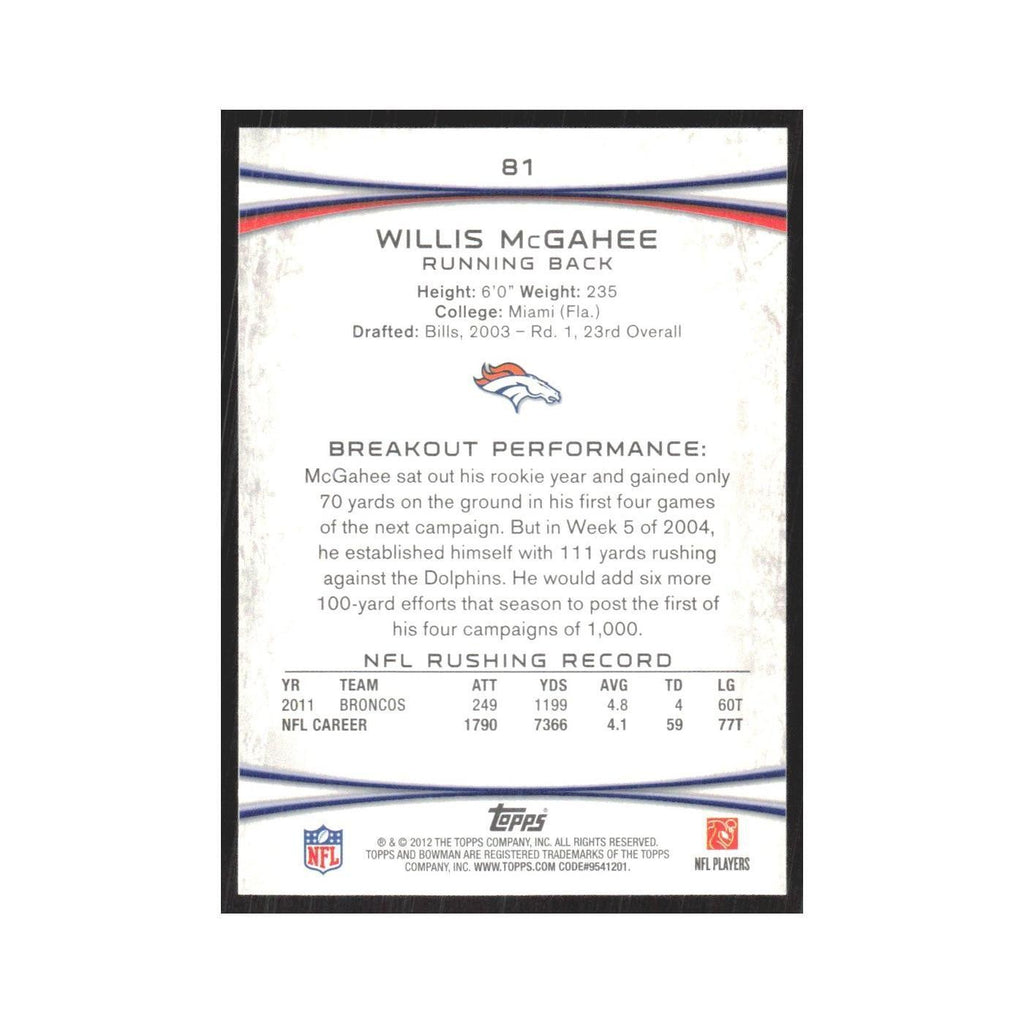 2012 Bowman Willis McGahee Broncos #81