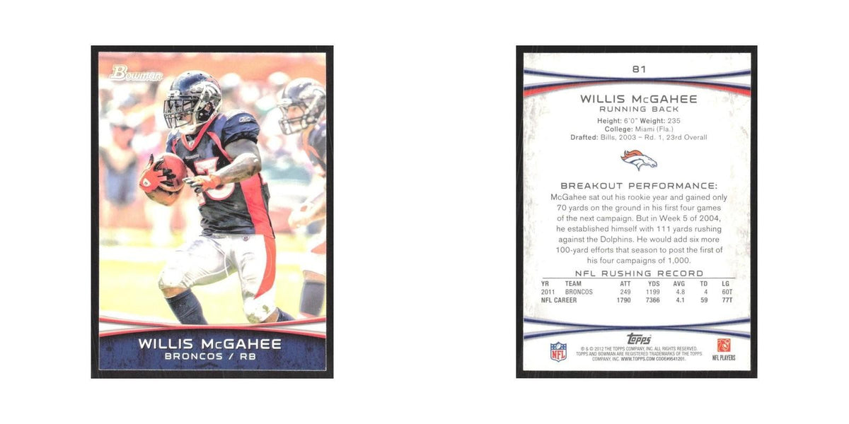 2012 Bowman Willis McGahee Broncos #81