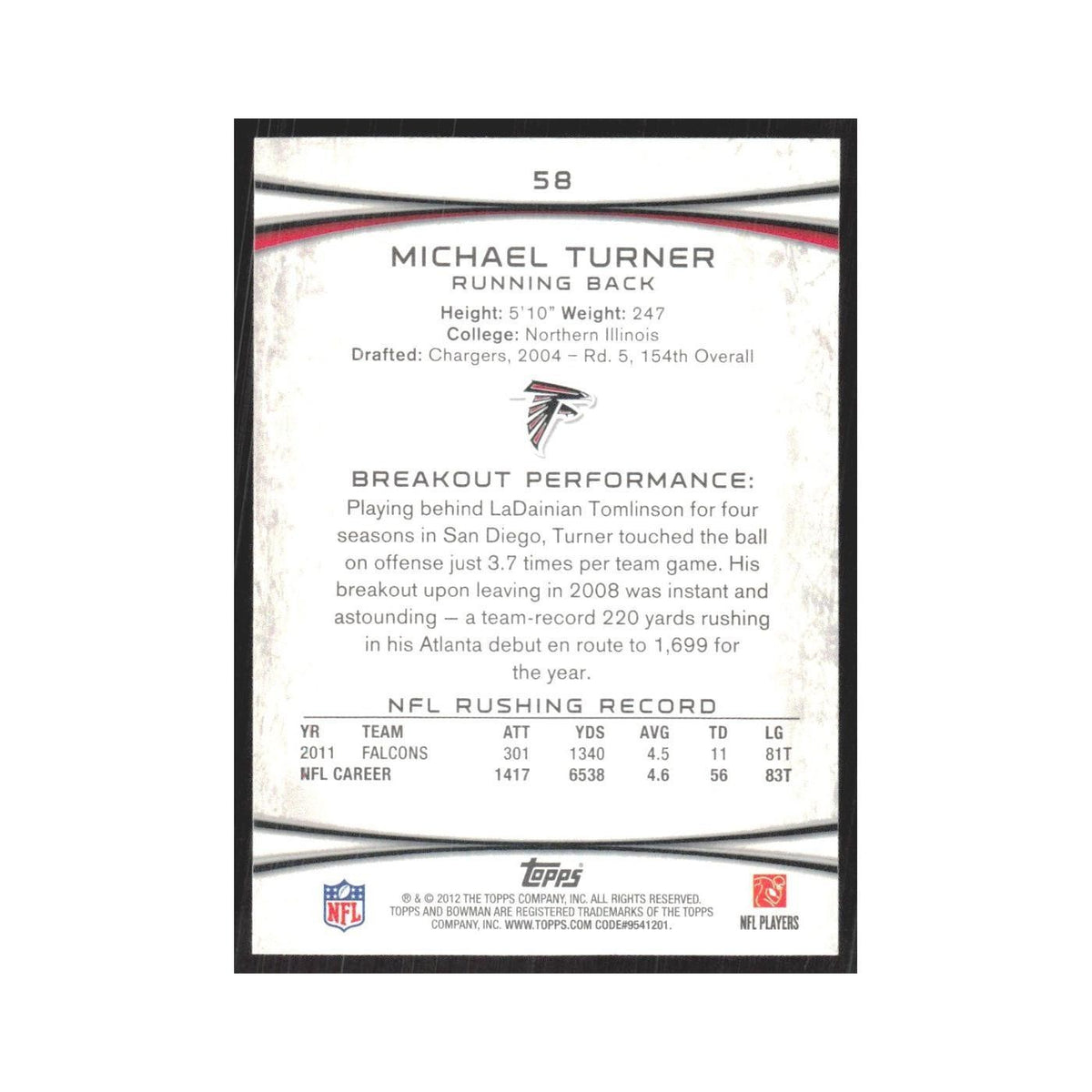2012 Bowman Michael Turner Falcons #58