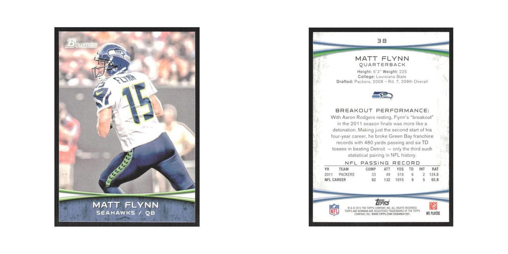 2012 Bowman Matt Flynn Seahawks #38