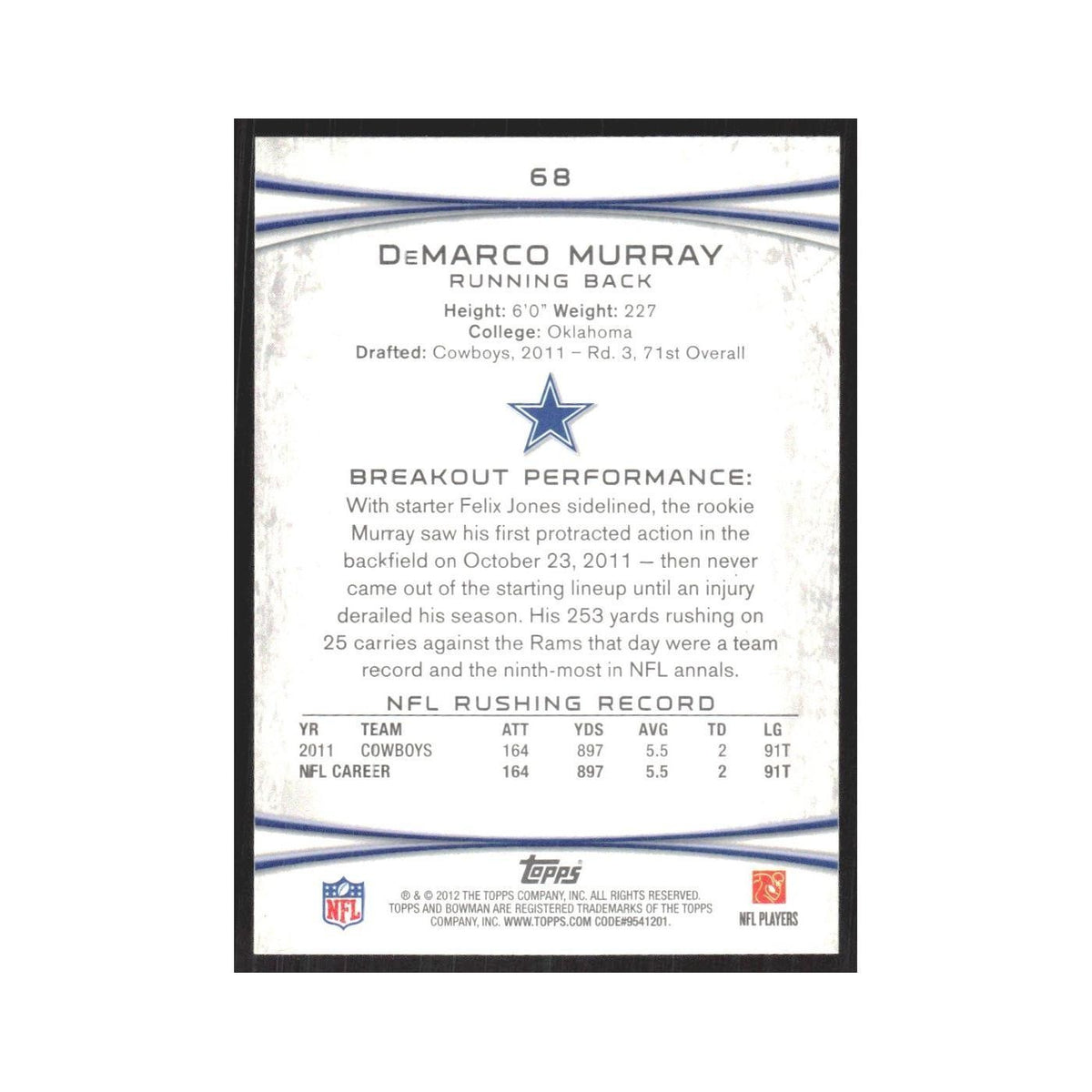 2012 Bowman DeMarco Murray Cowboys #68