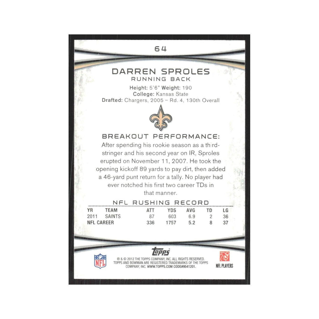 2012 Bowman Darren Sproles Saints #64