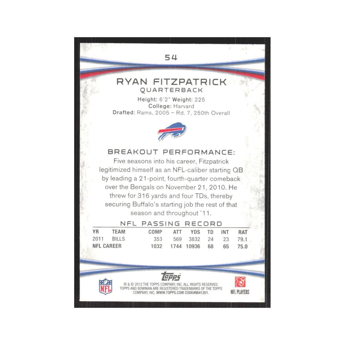 2012 Bowman Ryan Fitzpatrick Bills #54