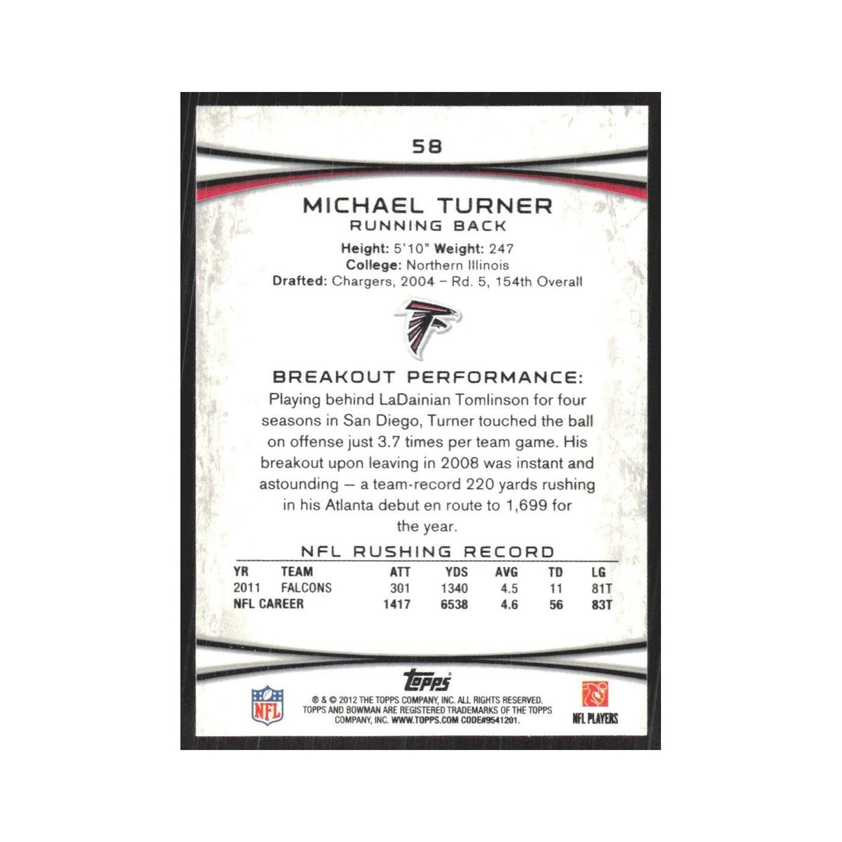 2012 Bowman Michael Turner Falcons #58
