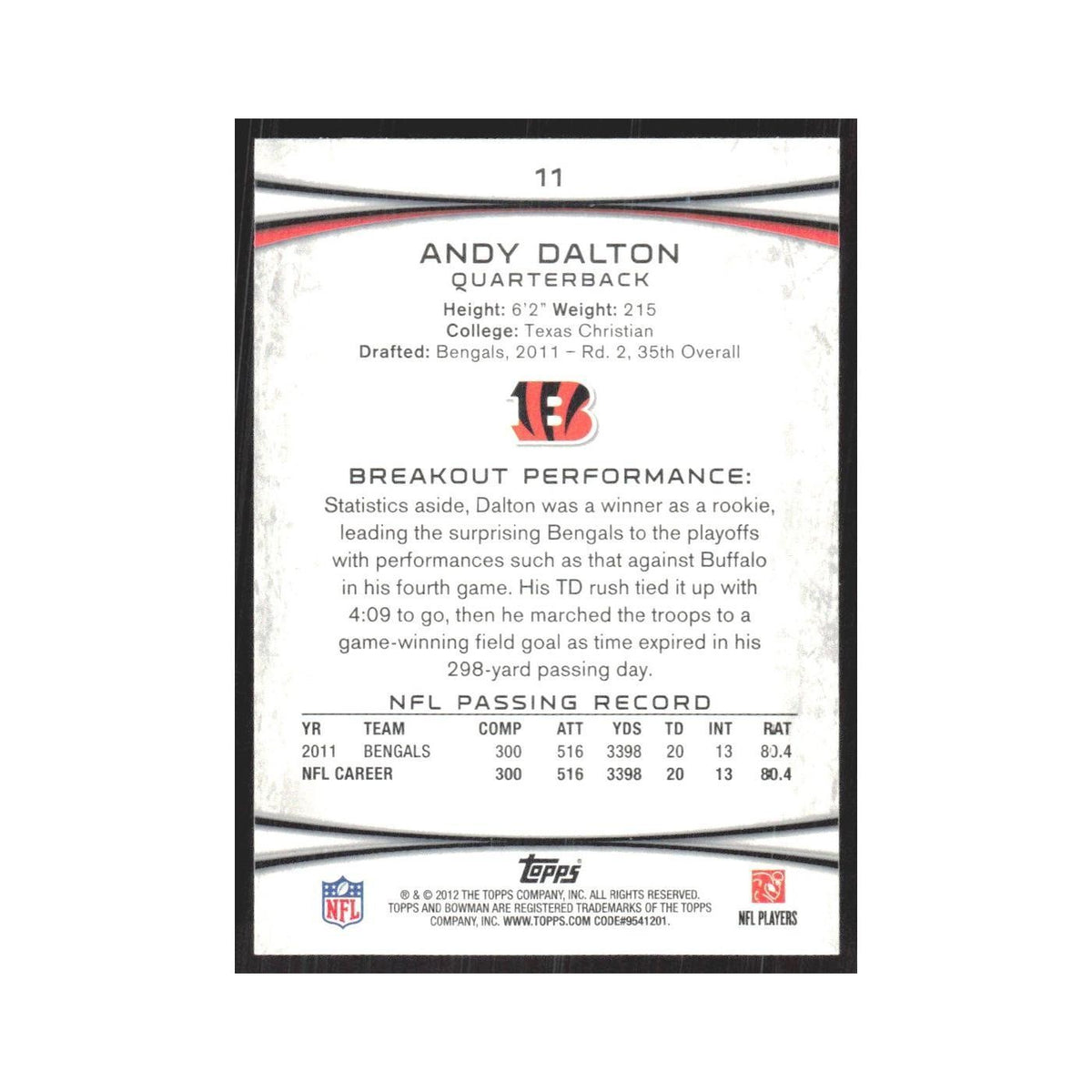 2012 Bowman Andy Dalton Bengals #11