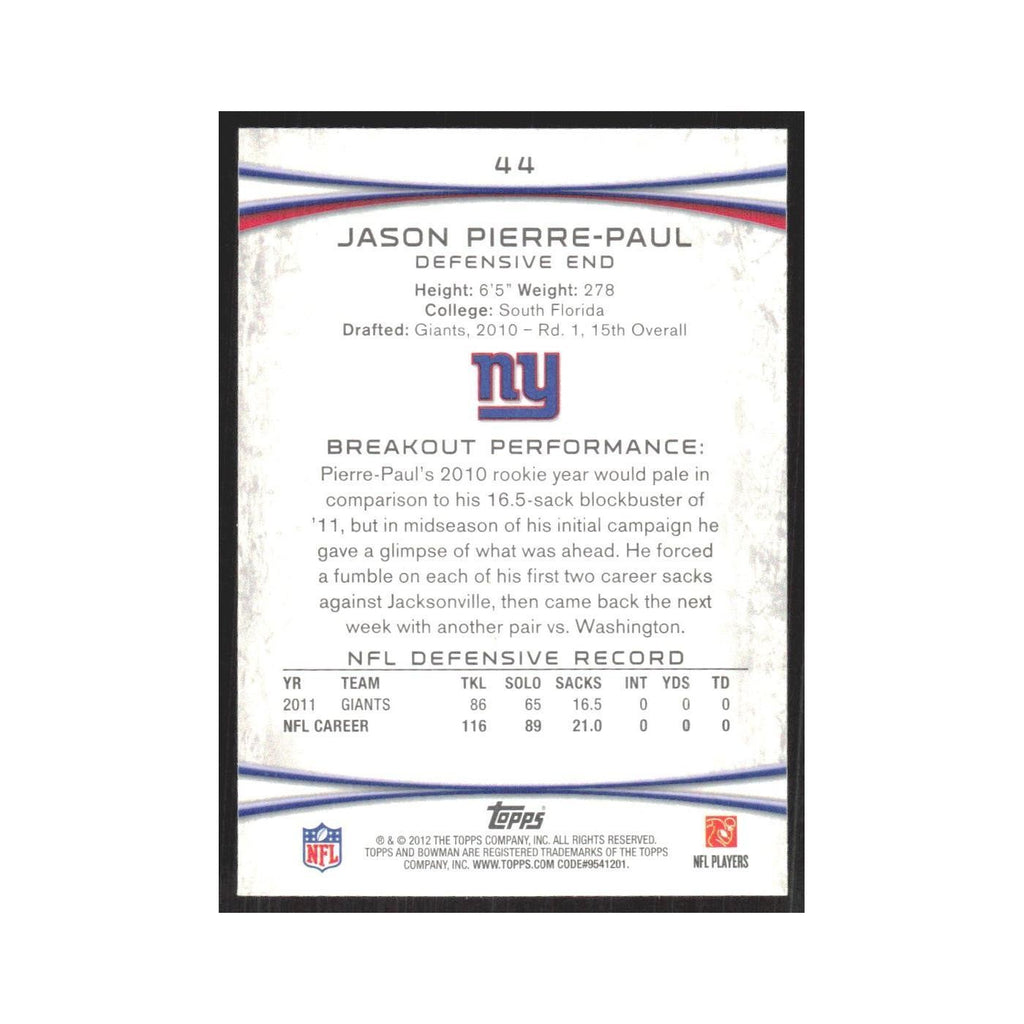 2012 Bowman Jason Pierre-Paul Giants #44