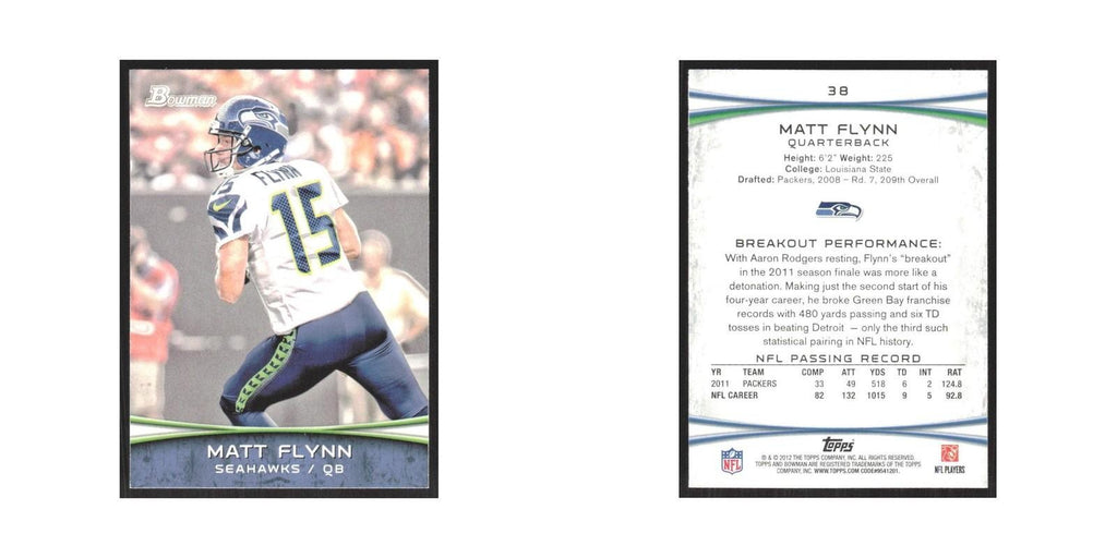 2012 Bowman Matt Flynn Seahawks #38