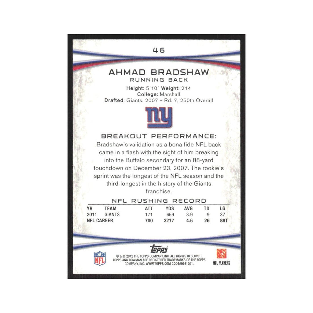 2012 Bowman Ahmad Bradshaw Giants #46