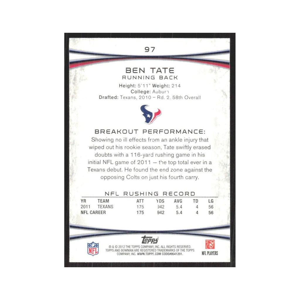 2012 Bowman Ben Tate Texans #97