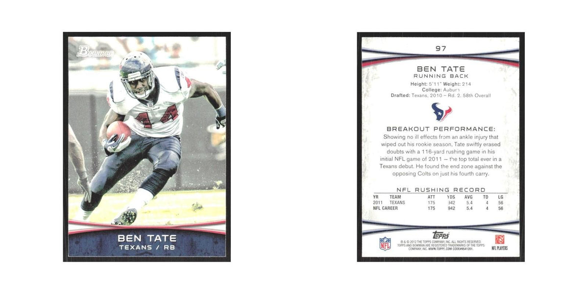 2012 Bowman Ben Tate Texans #97