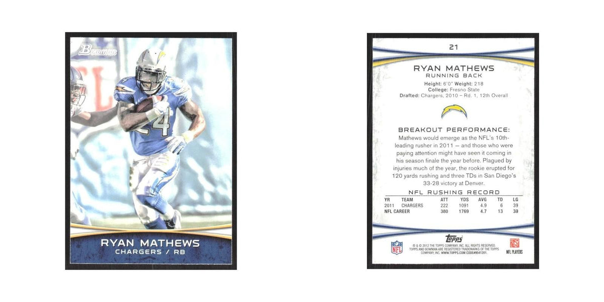 2012 Bowman Ryan Mathews San Diego Chargers #21