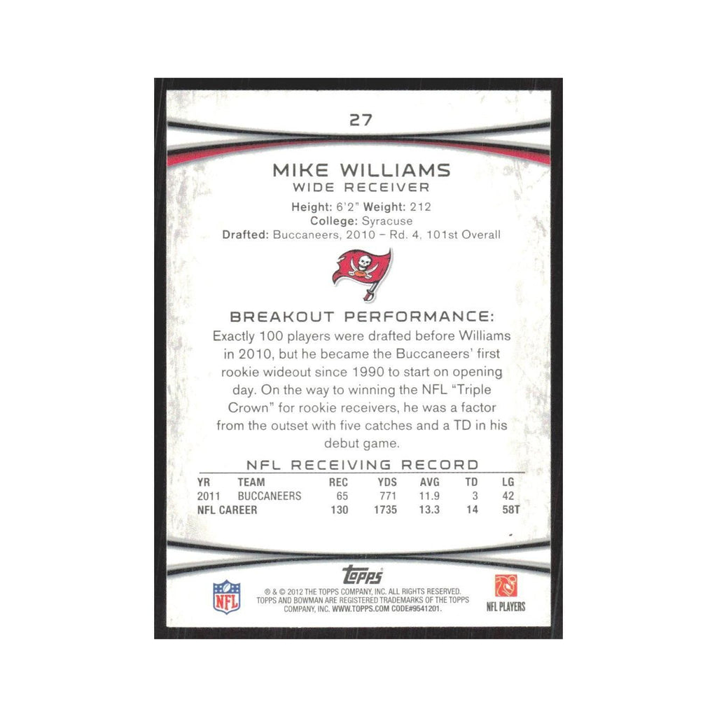 2012 Bowman Mike Williams Buccaneers #27