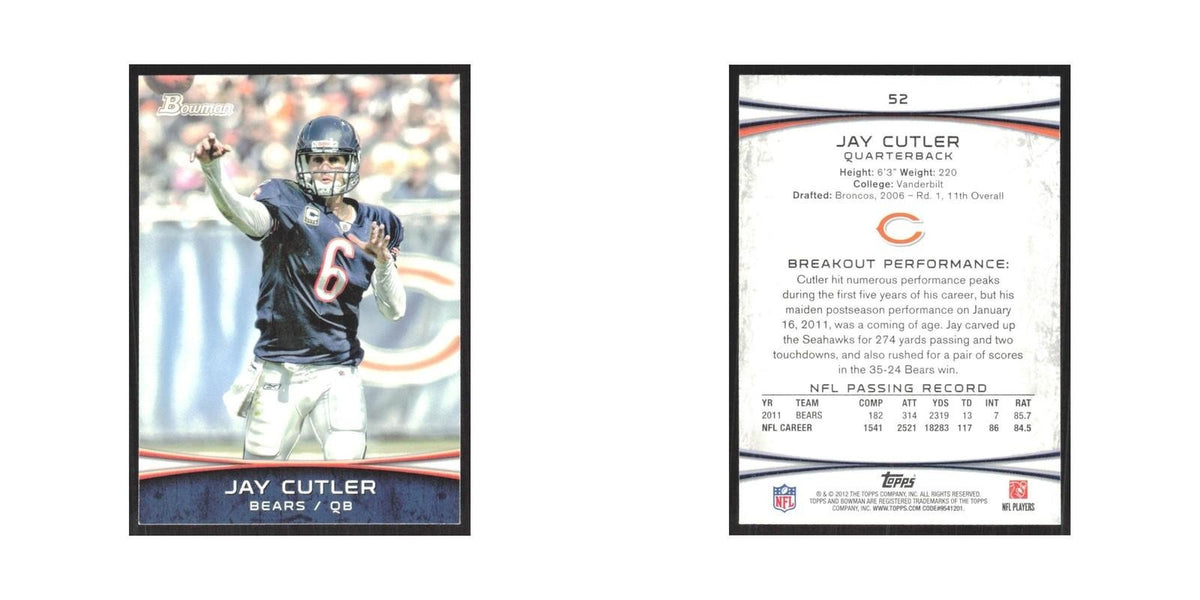 2012 Bowman Jay Cutler Bears #52