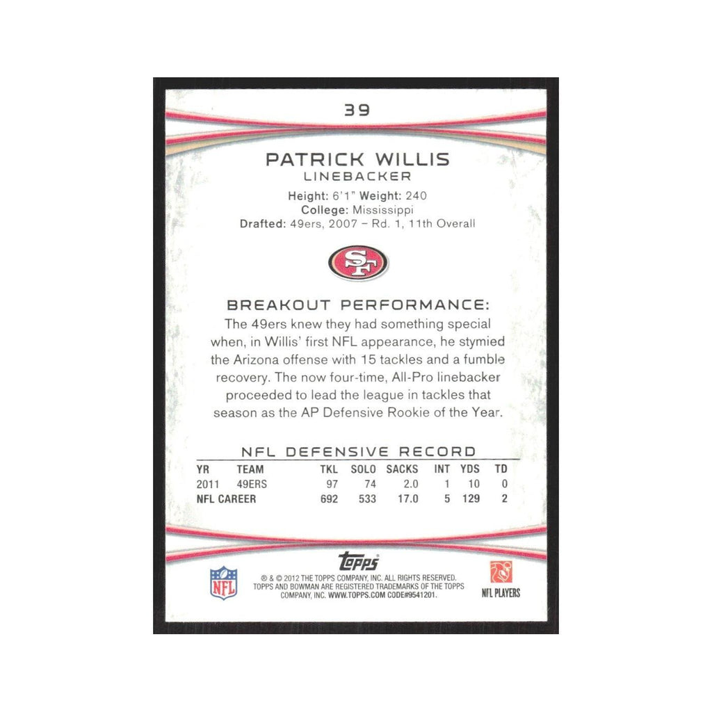 2012 Bowman Patrick Willis 49ers #39