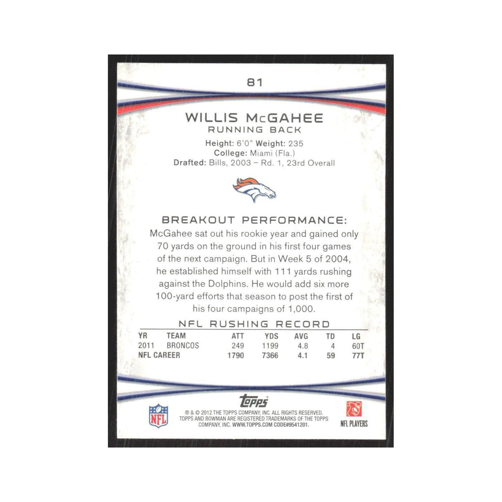 2012 Bowman Willis McGahee Broncos #81