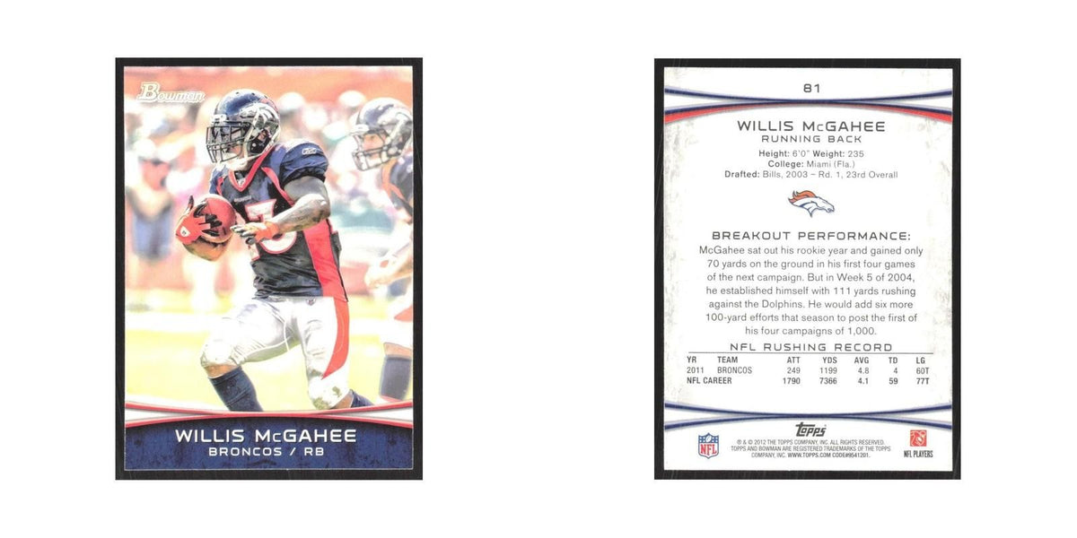 2012 Bowman Willis McGahee Broncos #81