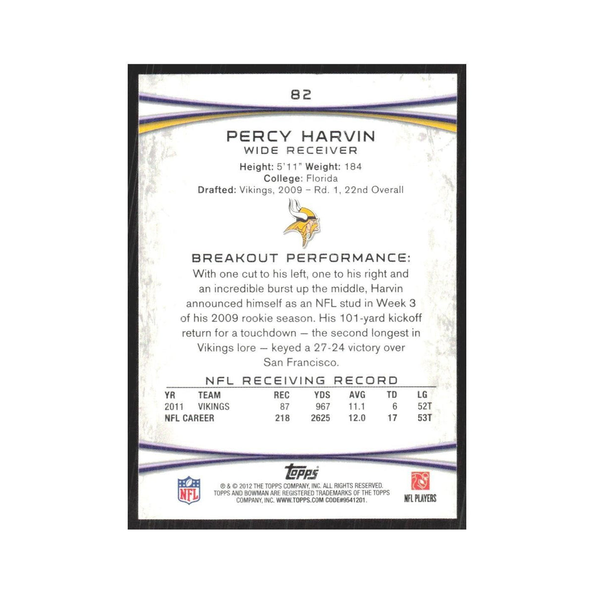 2012 Bowman Percy Harvin Vikings #82