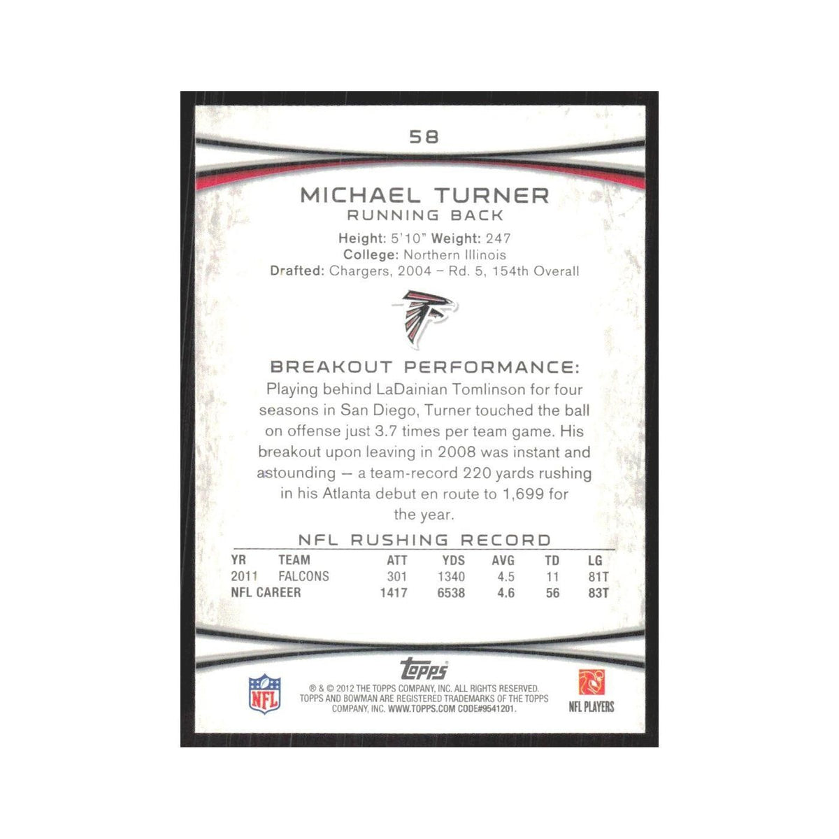2012 Bowman Michael Turner Falcons #58