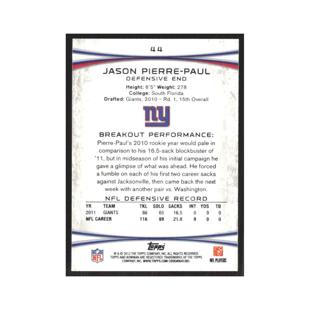 2012 Bowman Jason Pierre-Paul Giants #44